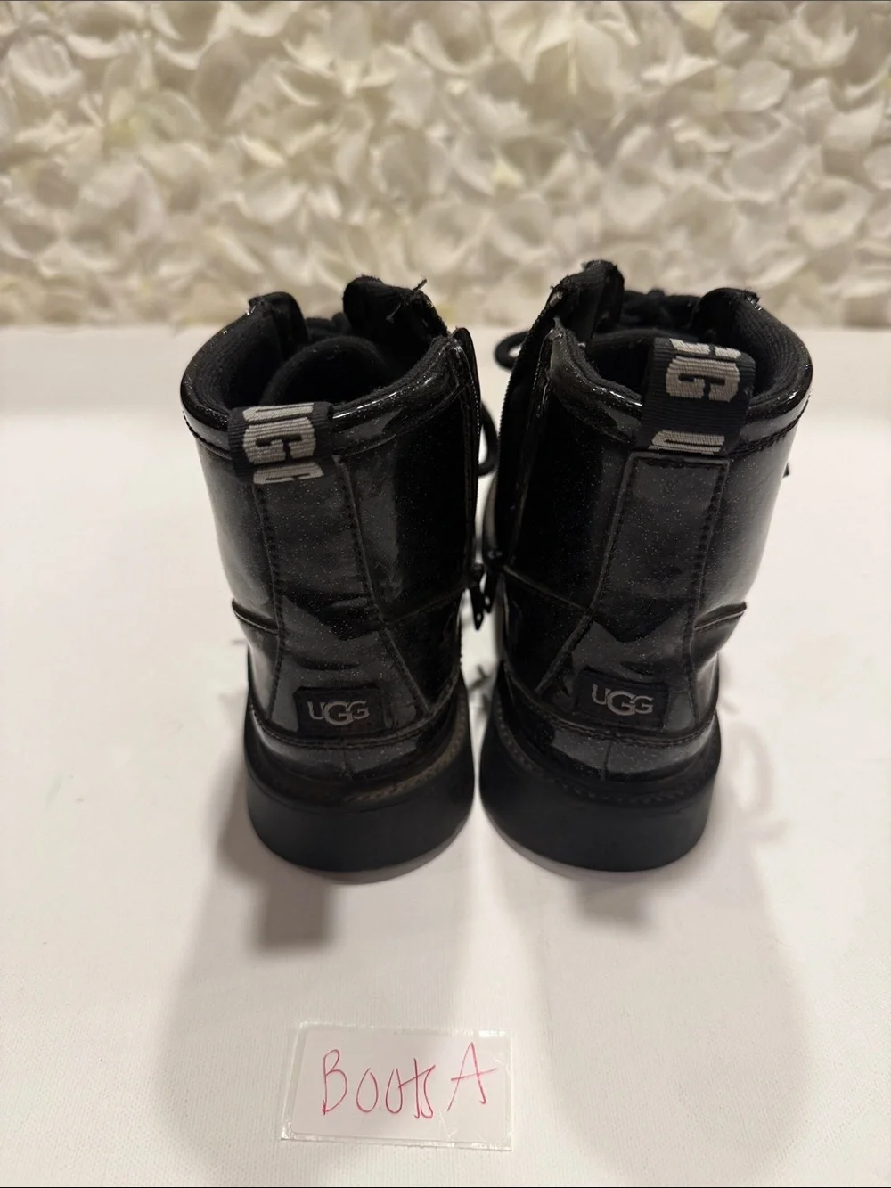 UGG Black Glitter Lace-Up Kids Combat Boots